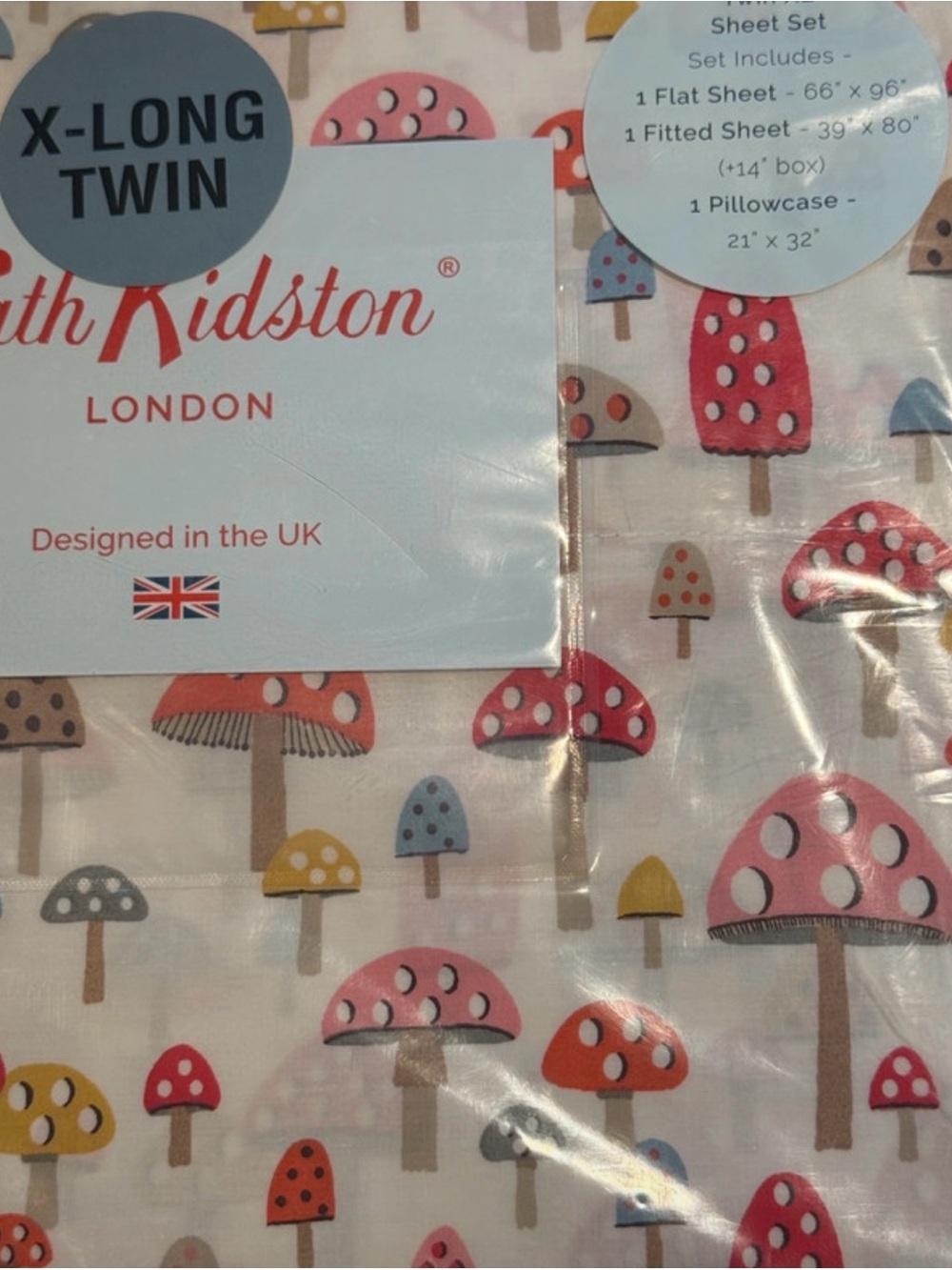 Cath Kidston Kids Mushroom Print Bedding - Pink, Red, Yellow, Blue, Tan